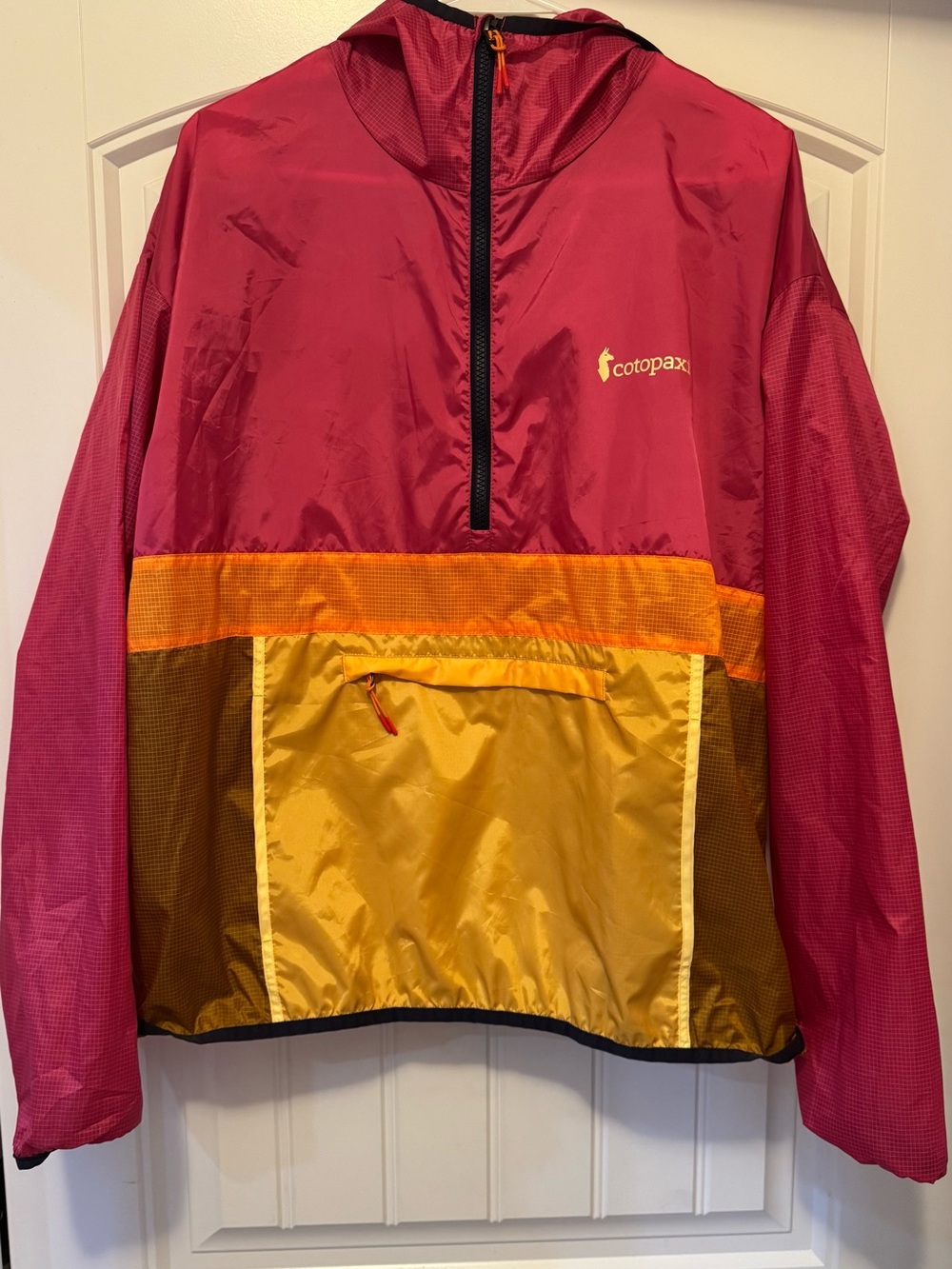 cotopaxi Magenta, Orange & Yellow Colorblock Hooded Windbreaker